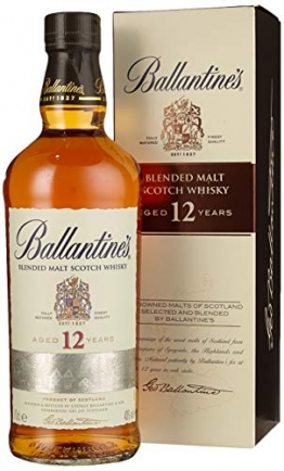 Ballantines 12 Blended Malt Scotch Whisky – 12 Jahre gereifte Komposition aus ausgewählten Malt Whiskys – Goldgelbe Farbe mit rauchig & frischem Geschmack – 1 x 0,7 L - 1