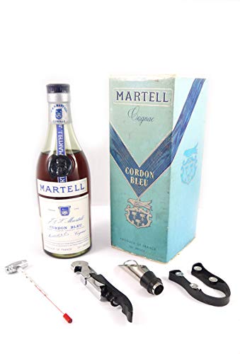 Martell Cordon Bleu Cognac (1960s) (1/2 bottle) in Geschenkbox. Da zu vier Wein Zubehör, Korkenzieher, Giesser, Kapselabschneider,Weinthermometer, 1 x 375ml - 