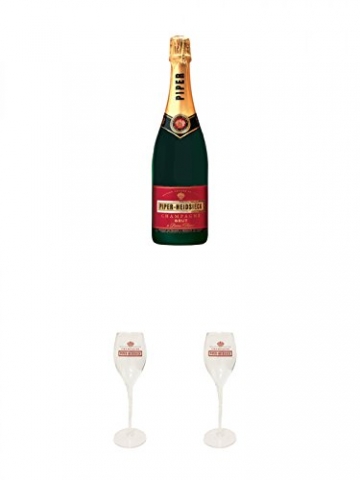 Piper-Heidsieck Brut Champagner 0,75 Liter + 2 Stück Piper-Heidsieck Glas mit Schriftzug und Eichstrich - 