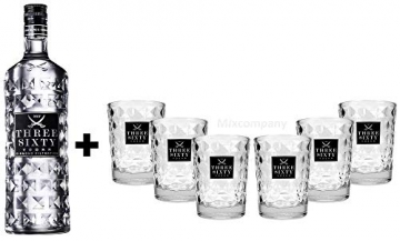 Three Sixty Set Geschenkset ? Three Sixty Vodka Wodka 0,7L 700ml (37,5% Vol) + 6x Tumbler 0,2l 200ml Facettenschliff Glas- [Enthält Sulfite] - 