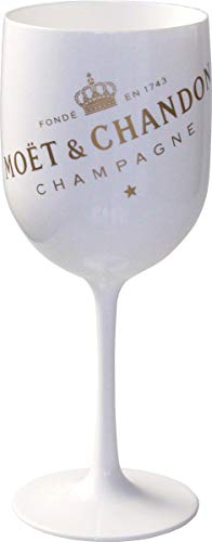 6 x Moët & Chandon Ice Impérial Acryl-Glas Champagner Gläser-Set in weiß/gold Champagne Becher Kelche inkl. Untersetzer (6 Stück) - 6