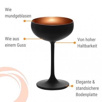 Stölzle Lausitz Elements Sektschalen Schwarz-Bronze 6er Set I Cocktailschalen aus hochwertigem Kristallglas 230ml I Champagnergläser-Set spülmaschinenfest & bruchresistent I Coupe Gläser - 6