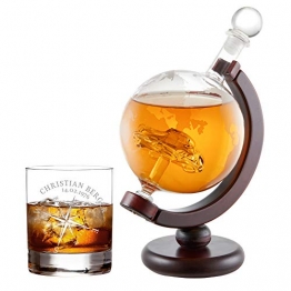 AMAVEL Whiskykaraffe Globus mit innenliegendem Auto und Whiskyglas mit Kompass Gravur, Personalisiert mit Name und Datum - 1