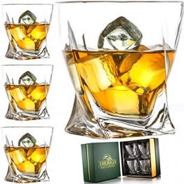 Amerigo Premium Whisky Gläser 4-teiliges Set in Luxus-Geschenkbox - Twist Whisky Gläser für Scotch, Bourbon & altmodische Cocktails (340ml) - Whisky-Geschenk für Männer - Vatertagsgeschenk - Bar-Set - 1