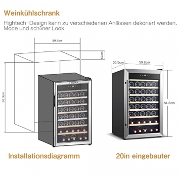 BODEGA Weinkühlschrank, 51 Flaschen 128 Liter, Touch-Bedienfeld, 5-18°C Kühlzone, Abnehmbar Holzauflagen, Weinschrank mit LED-Beleuchtung, Wine Fridge Freistehend - 8