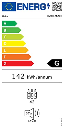 Haier HWS42GDAU1 Weinkühlschrank / 42 Flaschen / 2 Temperaturzonen/Einzigartiges natürliches Luftstromsystem/UV-Schutz Black Glass Connected - 6