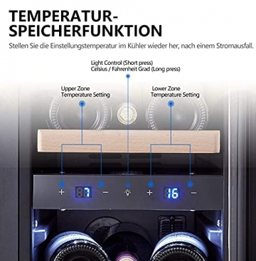 Kalamera Kleiner Weinkühlschrank, 19 Flaschen,Kompressor, 75 Liter, Temperaturzonen 5-10°C/10-18°C, 88cm hoch, KRC-75BSS - 3