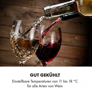 Klarstein Barolo 28 Uno Weinkühlschrank, 70 Liter / 28 Flaschen, Temperatur: 11-18 °C, Geräuscharm: 26 dB, 6 Metallregalebenen, LED-Beleuchtung, UV-Schutz, Weinkühler, Freistehend - 6