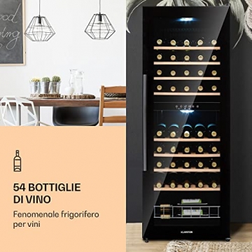 Klarstein Barossa Weinkühlschrank mit Glastür, Weinkühler, Weintemperierschrank, 10 bis 32°C, wine fridge leise, LED, Touch, Türanschlag beidseitig, 2 Zonen 148 L Weinschrank für 54 Flaschen, schwarz - 2