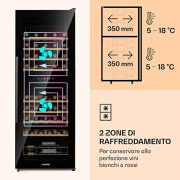 Klarstein Barossa Weinkühlschrank mit Glastür, Weinkühler, Weintemperierschrank, 10 bis 32°C, wine fridge leise, LED, Touch, Türanschlag beidseitig, 2 Zonen 148 L Weinschrank für 54 Flaschen, schwarz - 3