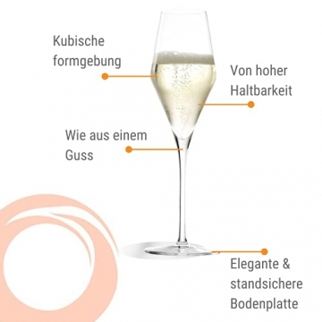 Stölzle Lausitz Champagnergläser Quatrophil 290ml I Champagnerkelche 6er Set bruchsicher I Schaumweingläser 6 Stück spülmaschinenfest I Edle Kristallgläser wie mundgeblasen I Beste Qualität - 6