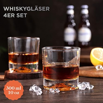 Toptier Whiskygläser 4-Premium 10 OZ 300ML Scotch-Gläser, 4er-Set. Kristall-Whisky-Gläser, Glaswaren für Bourbon. Rumgläser/Bar Whiskygläser/Cognac oder Cocktail oder Wodka Klare Gläser.Geschenkbox - 3