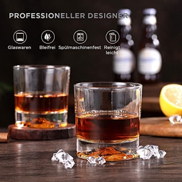 Toptier Whiskygläser 4-Premium 10 OZ 300ML Scotch-Gläser, 4er-Set. Kristall-Whisky-Gläser, Glaswaren für Bourbon. Rumgläser/Bar Whiskygläser/Cognac oder Cocktail oder Wodka Klare Gläser.Geschenkbox - 5