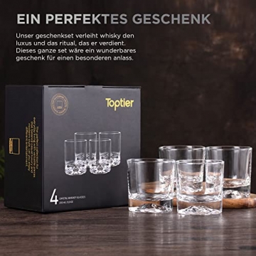 Toptier Whiskygläser 4-Premium 10 OZ 300ML Scotch-Gläser, 4er-Set. Kristall-Whisky-Gläser, Glaswaren für Bourbon. Rumgläser/Bar Whiskygläser/Cognac oder Cocktail oder Wodka Klare Gläser.Geschenkbox - 6