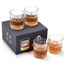 Whiskey Gläser Set mit 4, 300 ml Whiskygläser， zum Trinken von Bourbon Scotch Whisky Rum Cognac Wodka , Whisky Gläser mit Luxusbox sind ein einzigartiges Geschenk für Männer Frauen - 1