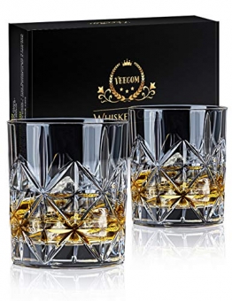 Whisky Gläser, veecom 315ml Whiskey Gläser, Old Fashioned Whiskygläser Rum Gläser Whiskey Glas 2er Set, Whisky Geschenkset für Männer, Papa, Whisky Tumbler Glas für Scotch, Cocktail - 1